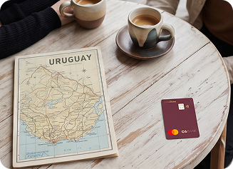 Café com mapa do Uruguai e cartão C6