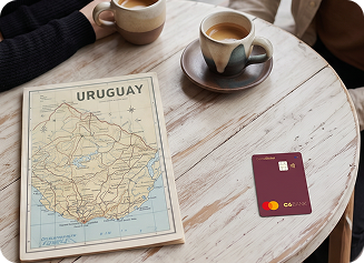 Café com mapa do Uruguai e cartão C6